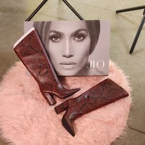 Jennifer Lopez Red Snake Print Boots